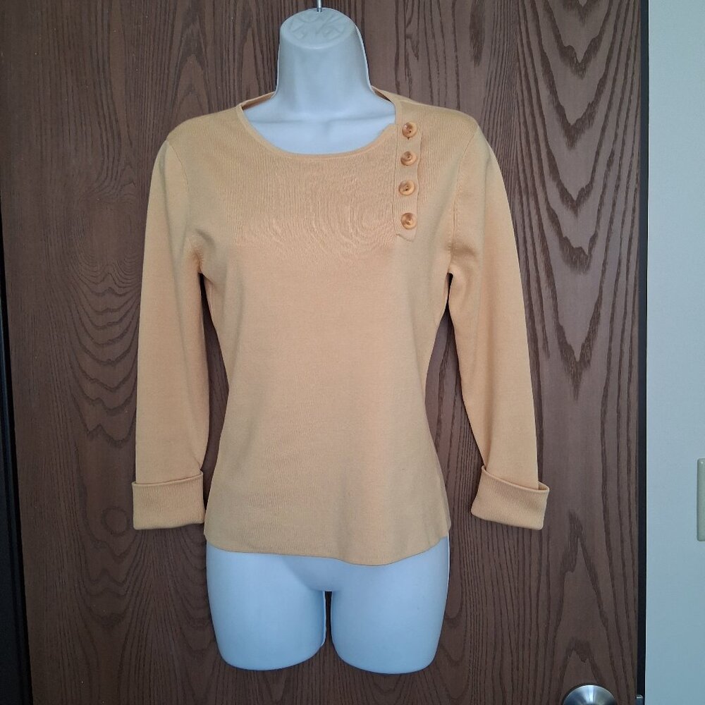 Carlisle Women's Silk Nylon Golden Yellow Buttoned Shoulder Sweater Small